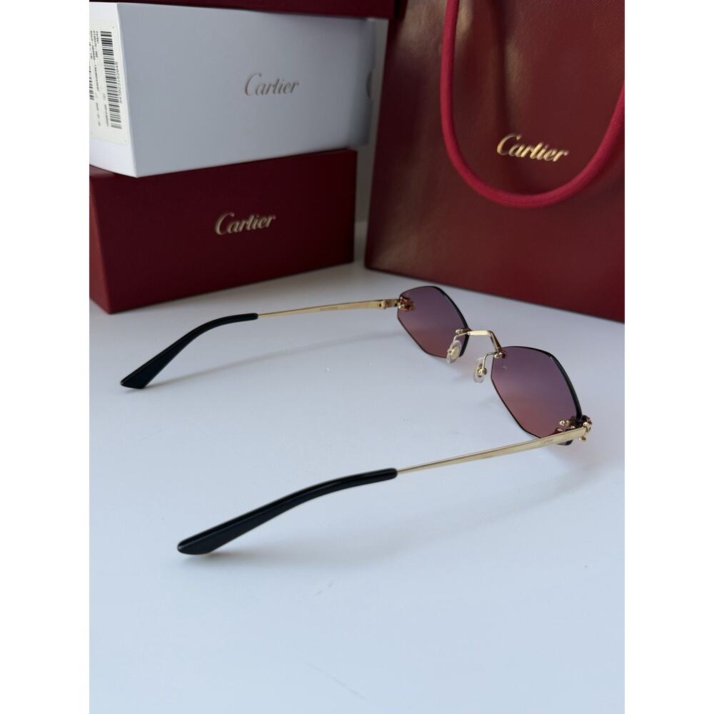 CARTIER Panthere De Cartier Sunglasses CT0433S 004 Gold Violet Lens AUTHENTIC - Picture 6 of 13